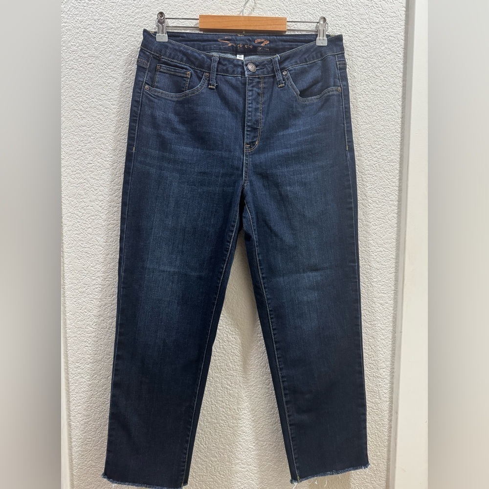 Seven7 High Rise Tower Straight Crop Raw Hem Denim B - Picture 3 of 6